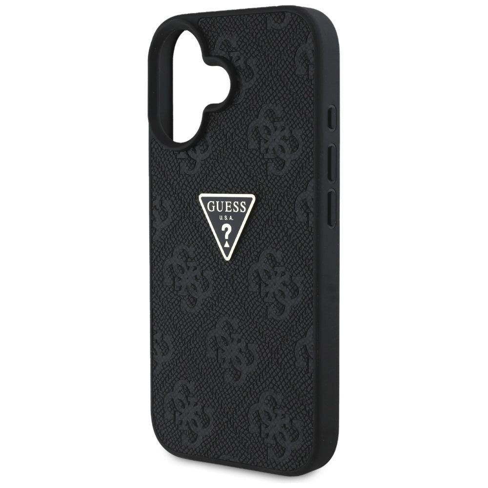 Fodral för Apple iPhone 16, Guess, Hot Stamp 4G Pattern Triangle Logo, Svart