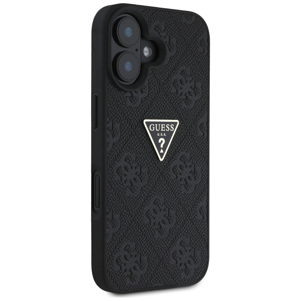 Fodral för Apple iPhone 16, Guess, Hot Stamp 4G Pattern Triangle Logo, Svart