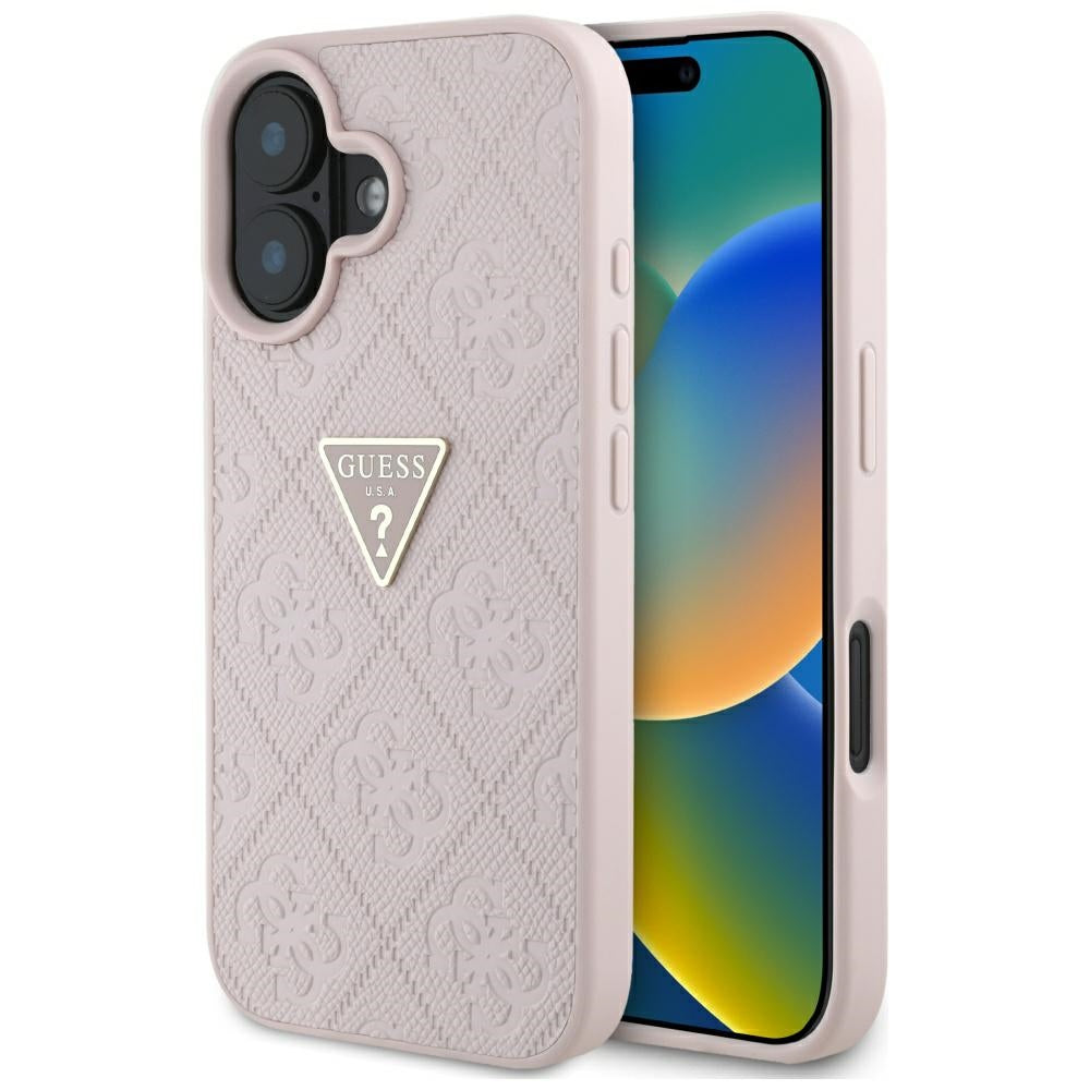 Fodral för Apple iPhone 16, Guess, Hot Stamp 4G Pattern Triangle Logo, Rosa