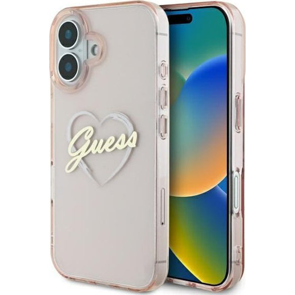 Skyddsfodral för Apple iPhone 16, Guess, IML Heart, Rosa