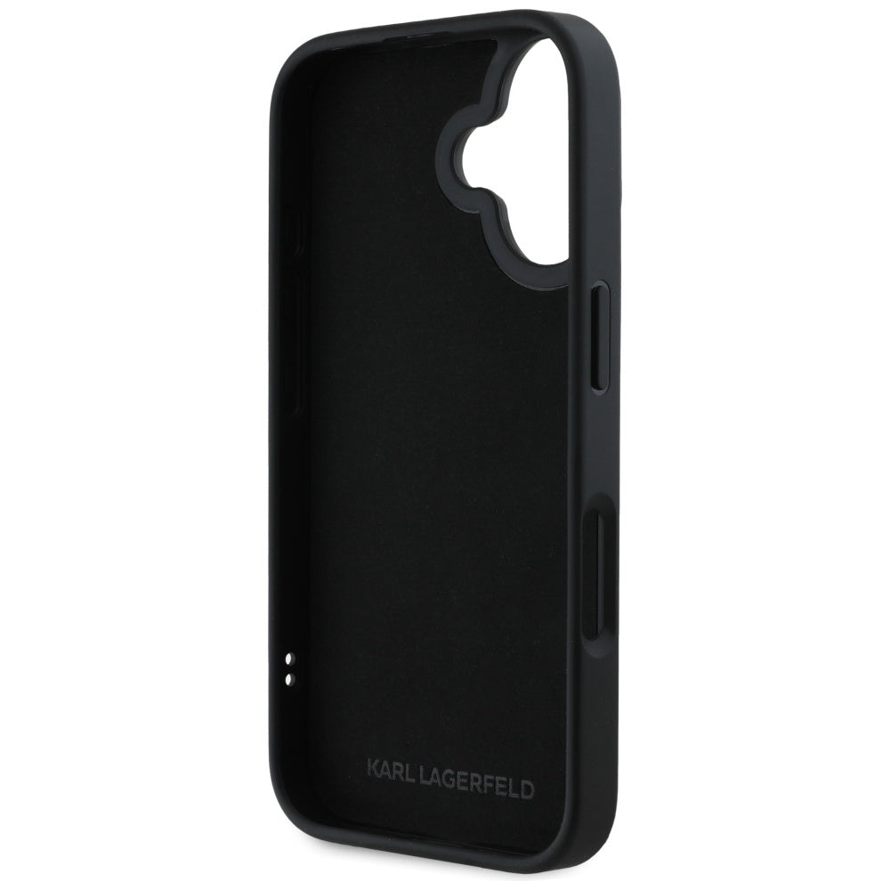 Skyddsfodral för Apple iPhone 16, Karl Lagerfeld, 3D Rubber Elongated Glitter Logo, Svart