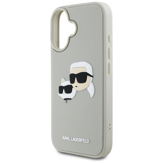 Fodral för Apple iPhone 16, Karl Lagerfeld, 3D Rubber Karl & Choupette, Beige