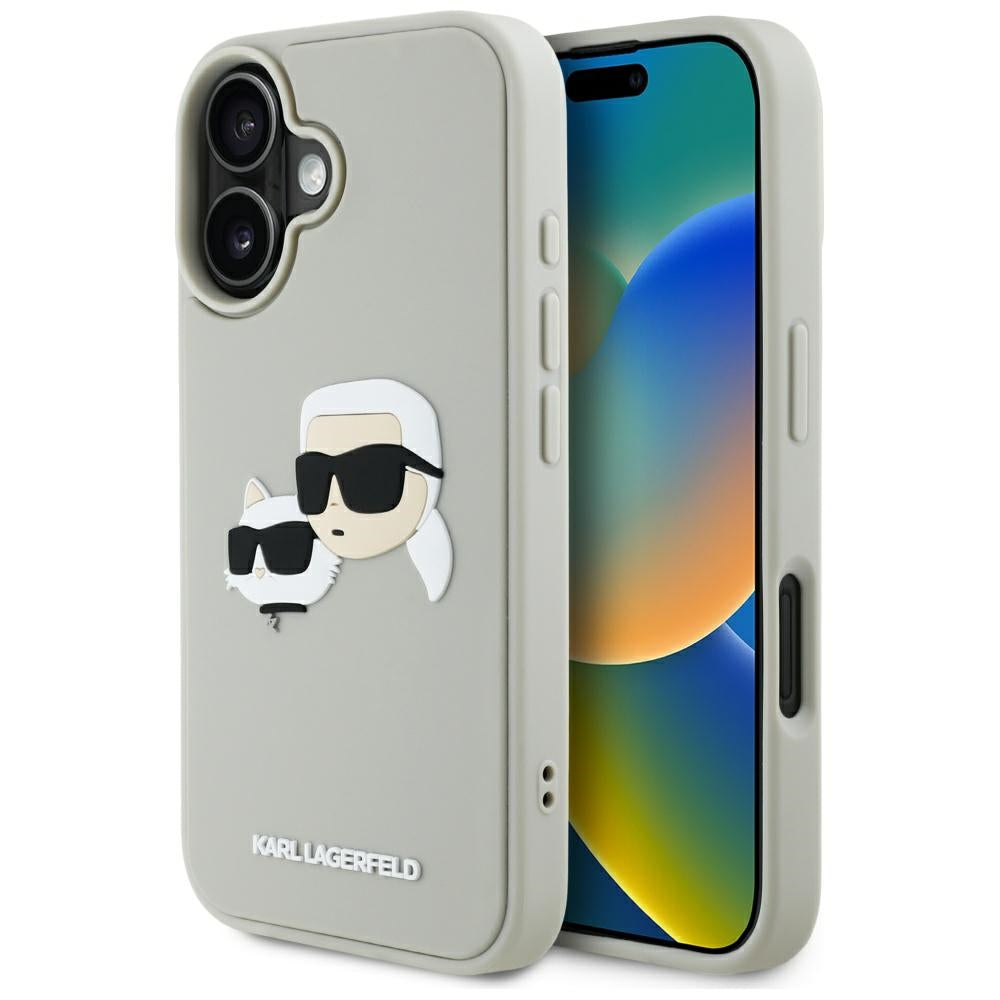 Fodral för Apple iPhone 16, Karl Lagerfeld, 3D Rubber Karl & Choupette, Beige