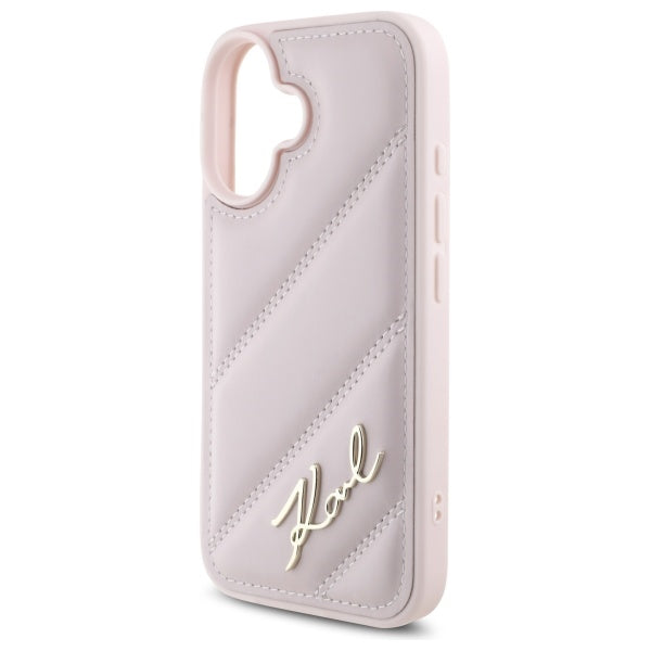 Fodral för Apple iPhone 16, Karl Lagerfeld, Diagonal Quilted Script, Rosa