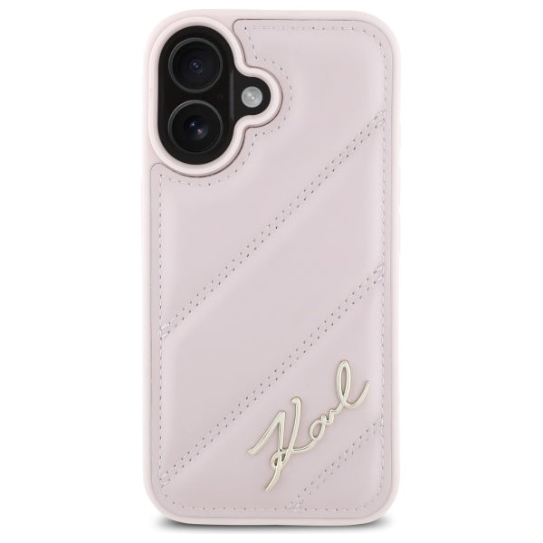 Fodral för Apple iPhone 16, Karl Lagerfeld, Diagonal Quilted Script, Rosa