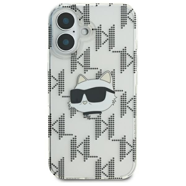 Fodral för Apple iPhone 16, Karl Lagerfeld, IML Luxury Electroplated Choupette's Head, Transparent