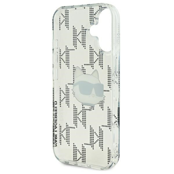 Fodral för Apple iPhone 16, Karl Lagerfeld, IML Luxury Electroplated Choupette's Head, Transparent