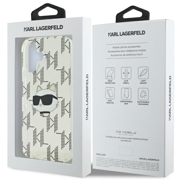 Fodral för Apple iPhone 16, Karl Lagerfeld, IML Luxury Electroplated Choupette's Head, Transparent