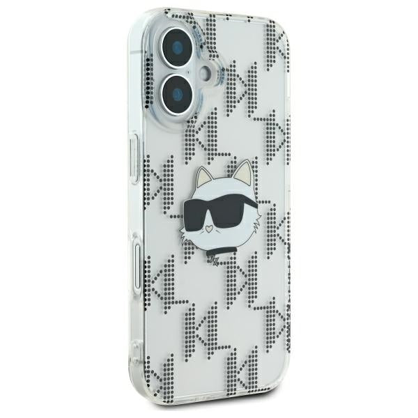 Fodral för Apple iPhone 16, Karl Lagerfeld, IML Luxury Electroplated Choupette's Head, Transparent