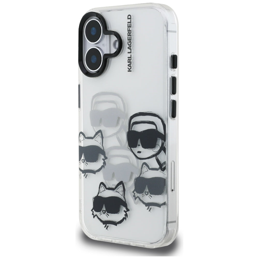 Skyddsfodral för Apple iPhone 16, Karl Lagerfeld, IML Luxury Multi Head Pattern, Transparent