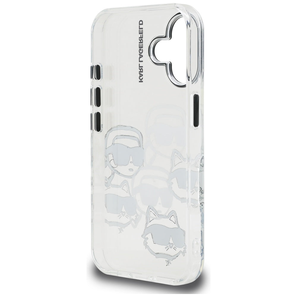 Skyddsfodral för Apple iPhone 16, Karl Lagerfeld, IML Luxury Multi Head Pattern, Transparent