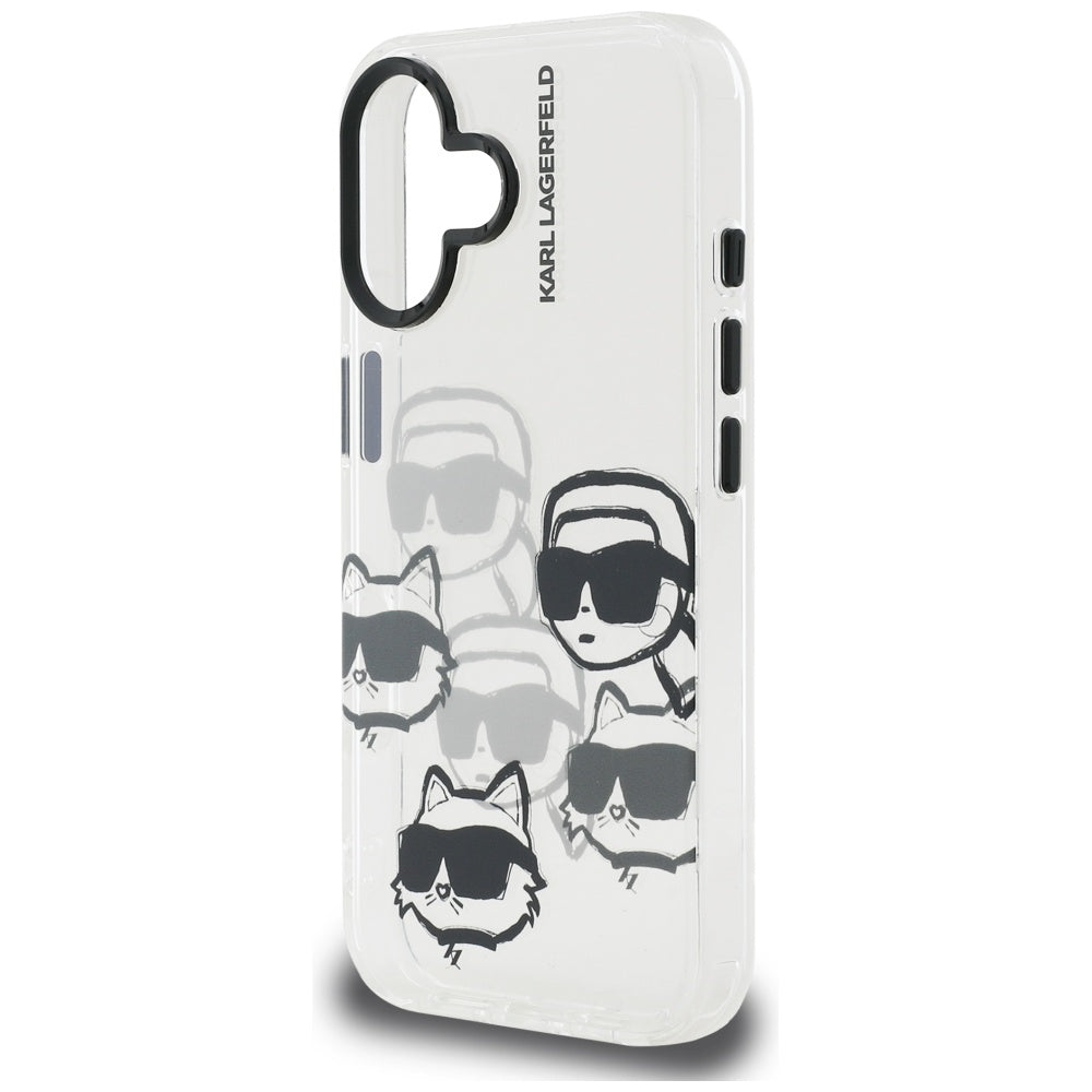 Skyddsfodral för Apple iPhone 16, Karl Lagerfeld, IML Luxury Multi Head Pattern, Transparent