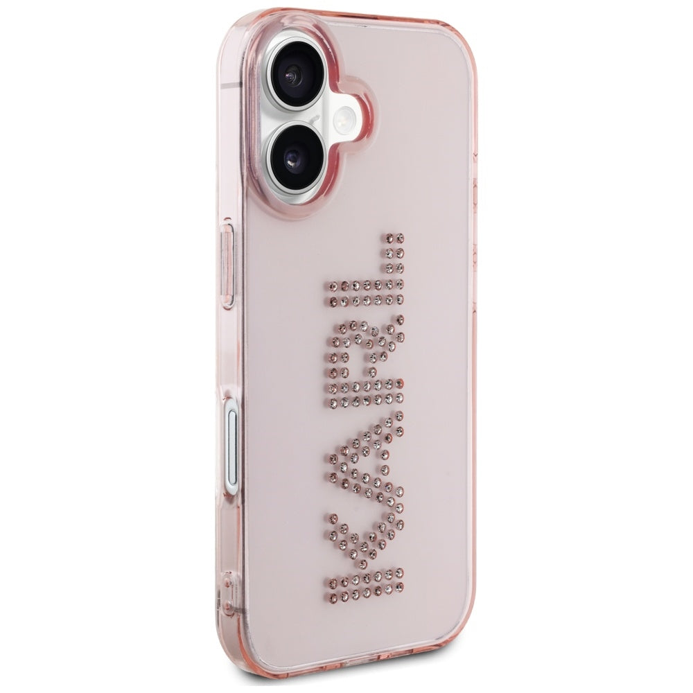 Fodral för Apple iPhone 16, Karl Lagerfeld, IML Rhinestones Pink Logo, Rosa