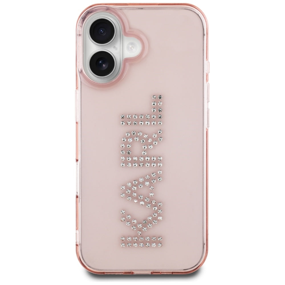 Fodral för Apple iPhone 16, Karl Lagerfeld, IML Rhinestones Pink Logo, Rosa
