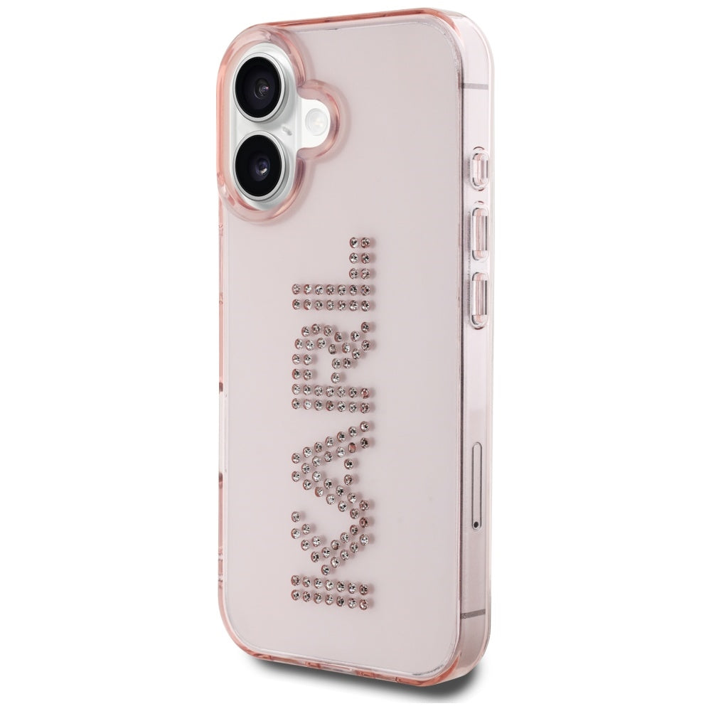Fodral för Apple iPhone 16, Karl Lagerfeld, IML Rhinestones Pink Logo, Rosa