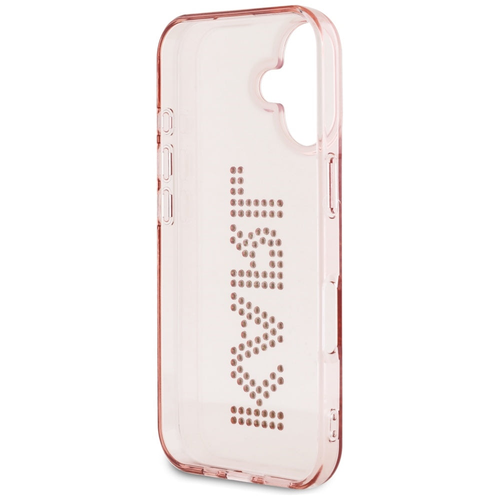 Fodral för Apple iPhone 16, Karl Lagerfeld, IML Rhinestones Pink Logo, Rosa