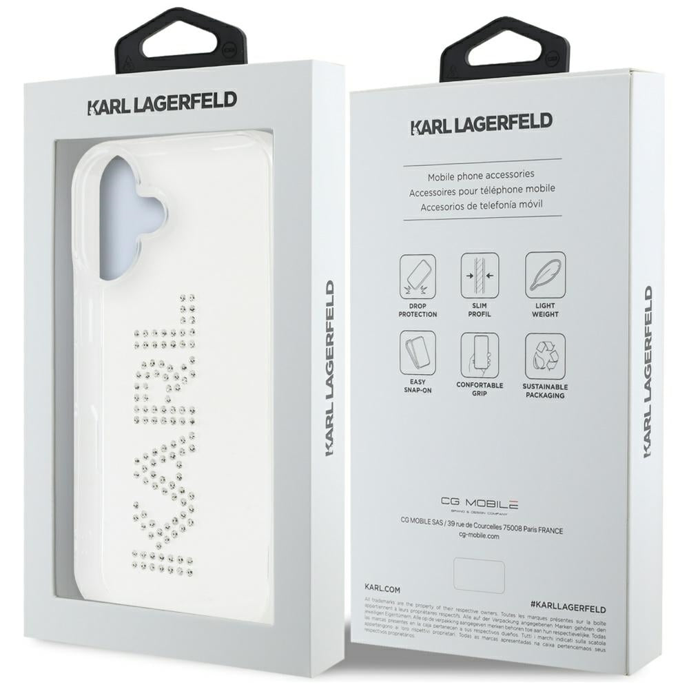 Skyddsfodral för Apple iPhone 16, Karl Lagerfeld, IML Rhinestones Transparent Logo, Transparent