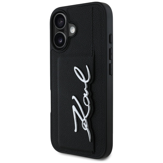 Skyddsfodral för Apple iPhone 16, Karl Lagerfeld, Metal Signature, Svart