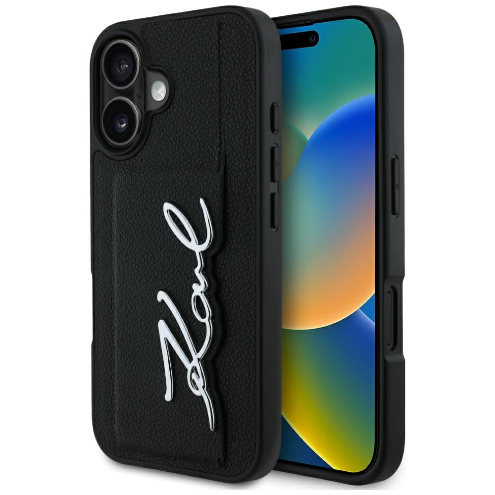 Case for Apple iPhone 16, Karl Lagerfeld, Metal Signature, Black