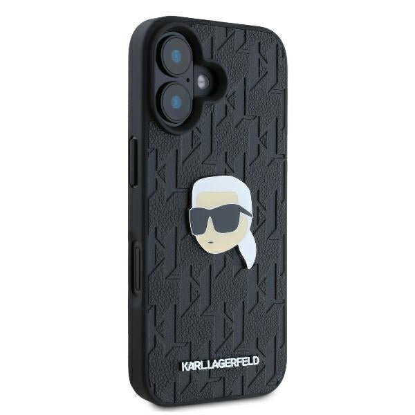 Case for Apple iPhone 16, Karl Lagerfeld, Monogram Karl's Head, Black