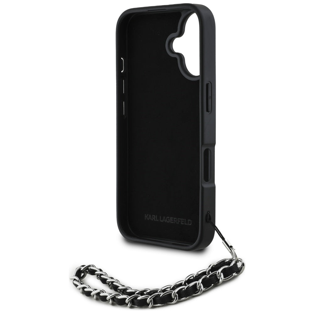 Fodral för Apple iPhone 16, Karl Lagerfeld, Saffiano Crystals & Charm, Svart