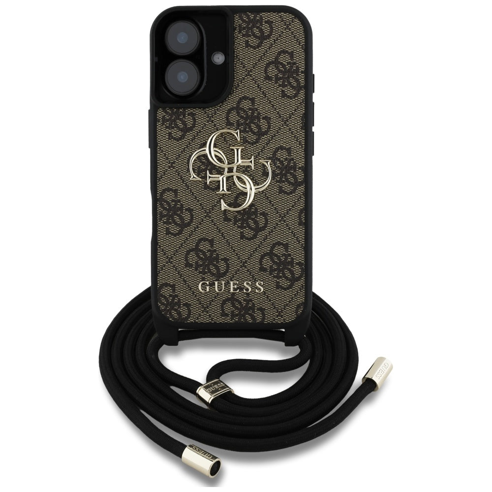 Skyddsfodral för Apple iPhone 16 Plus, Guess, 4G CBDY Big Logo med snoddrem, Brun