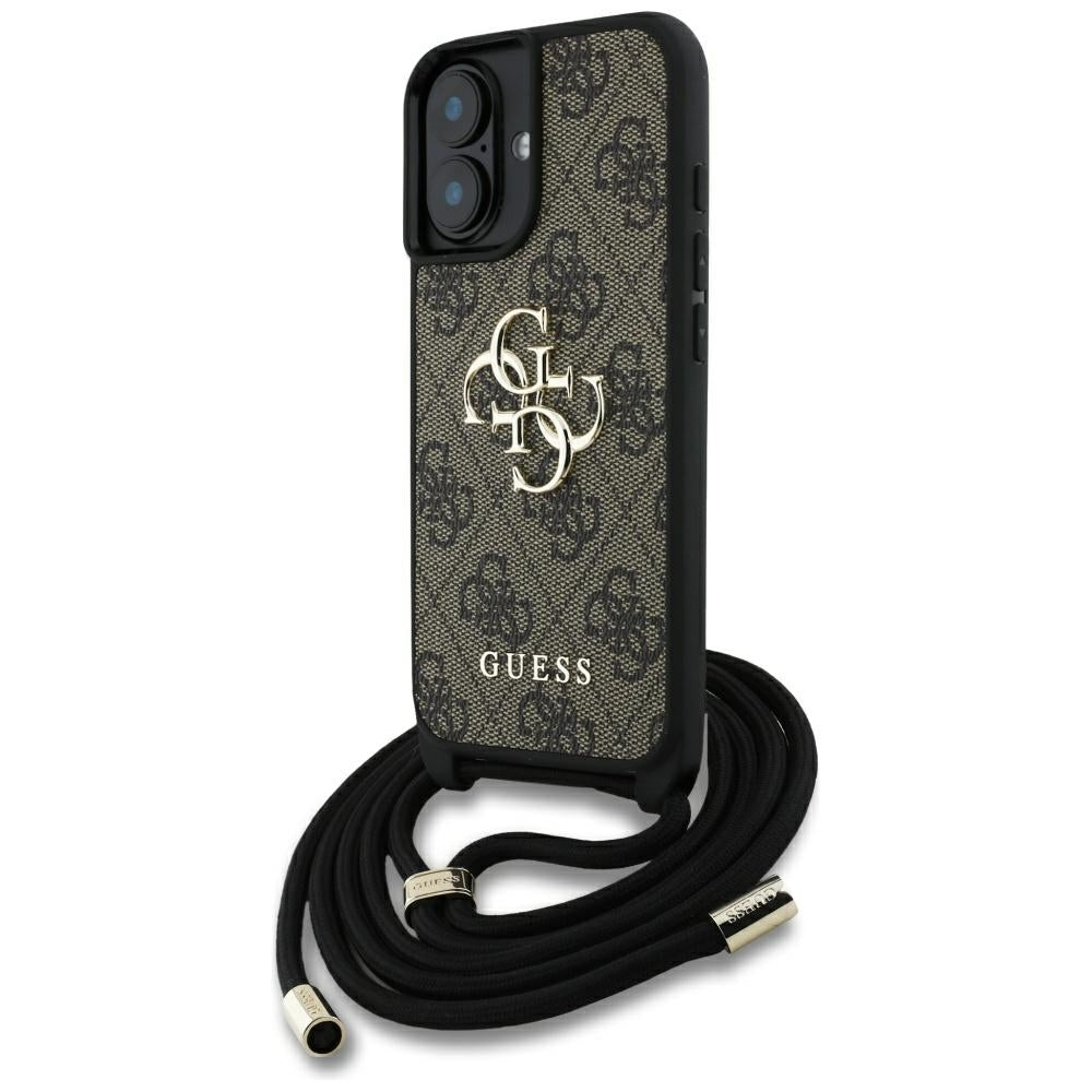 Skyddsfodral för Apple iPhone 16 Plus, Guess, 4G CBDY Big Logo med snoddrem, Brun