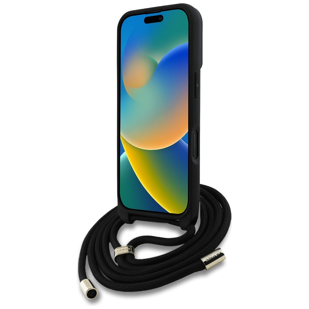 Skyddsfodral för Apple iPhone 16 Plus, Guess, 4G CBDY Big Logo med snoddrem, Brun