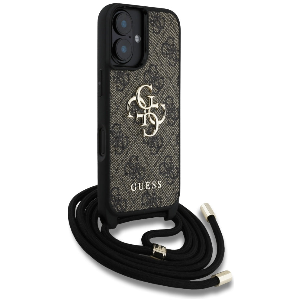Skyddsfodral för Apple iPhone 16 Plus, Guess, 4G CBDY Big Logo med snoddrem, Brun