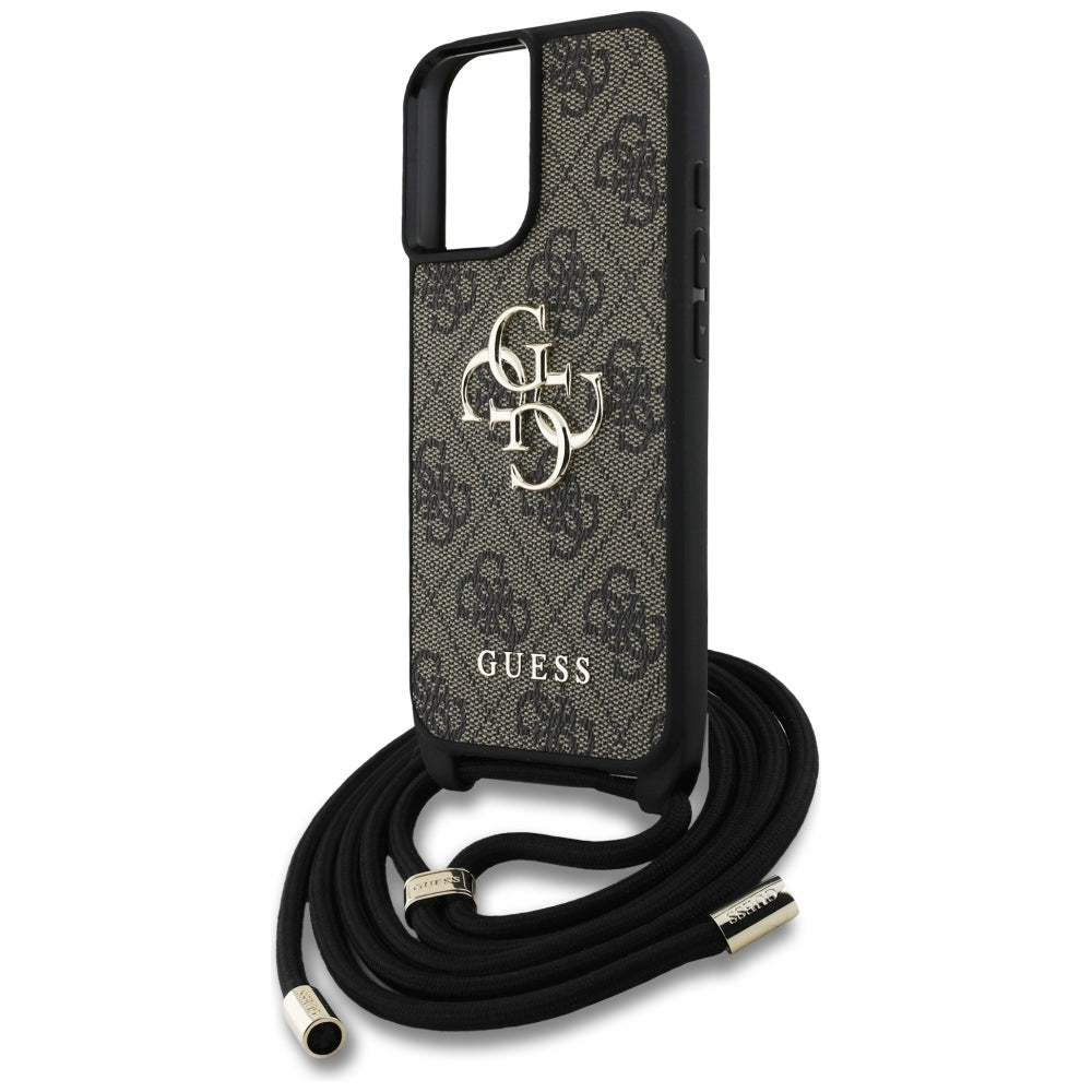 Skyddsfodral för Apple iPhone 16 Plus, Guess, 4G CBDY Big Logo med snoddrem, Brun