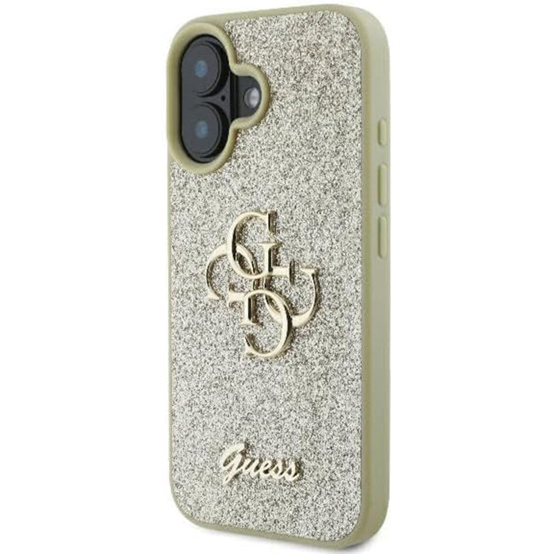 Skyddsfodral för Apple iPhone 16 Plus, Guess, Fixed Glitter Big 4G, Guld