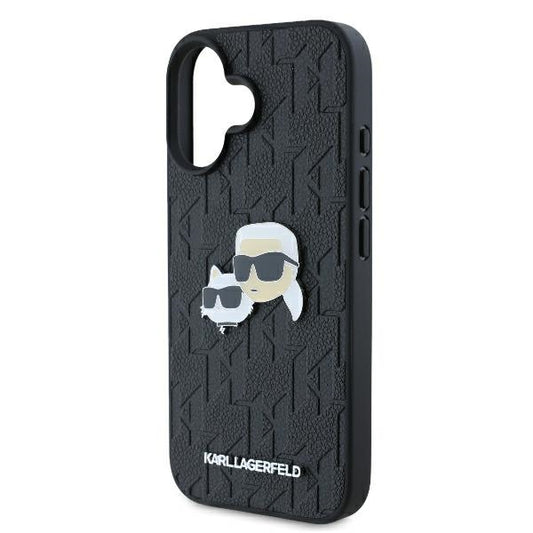 Skyddsfodral för Apple iPhone 16 Plus, Karl Lagerfeld, Monogram Karl & Choupette's Heads, Svart