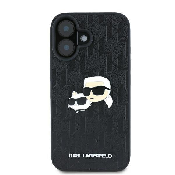 Skyddsfodral för Apple iPhone 16 Plus, Karl Lagerfeld, Monogram Karl & Choupette's Heads, Svart