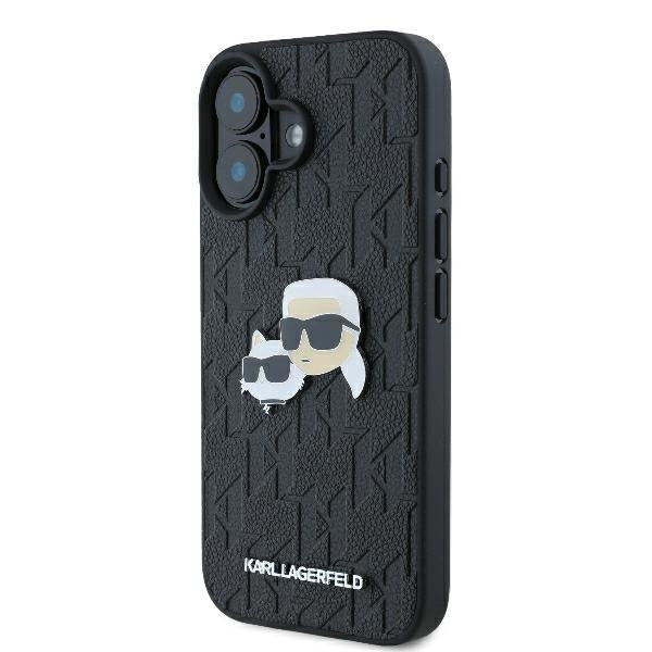 Skyddsfodral för Apple iPhone 16 Plus, Karl Lagerfeld, Monogram Karl & Choupette's Heads, Svart
