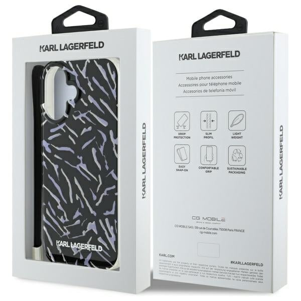 Skyddsfodral för Apple iPhone 16 Plus, Karl Lagerfeld, Zebra med snoddrem, Lila