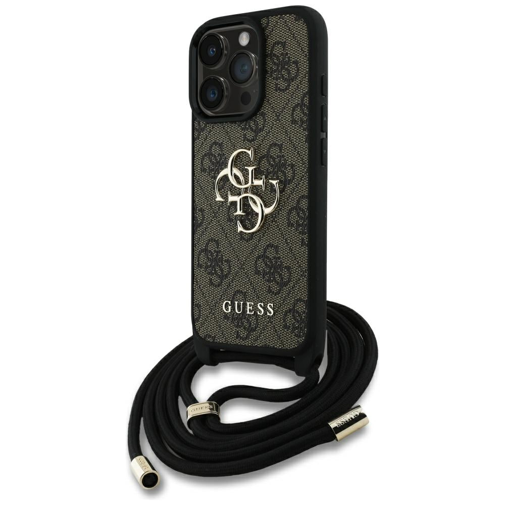 Skyddsfodral för Apple iPhone 16 Pro, Guess, 4G CBDY Big Logo med snoddrem, Brun