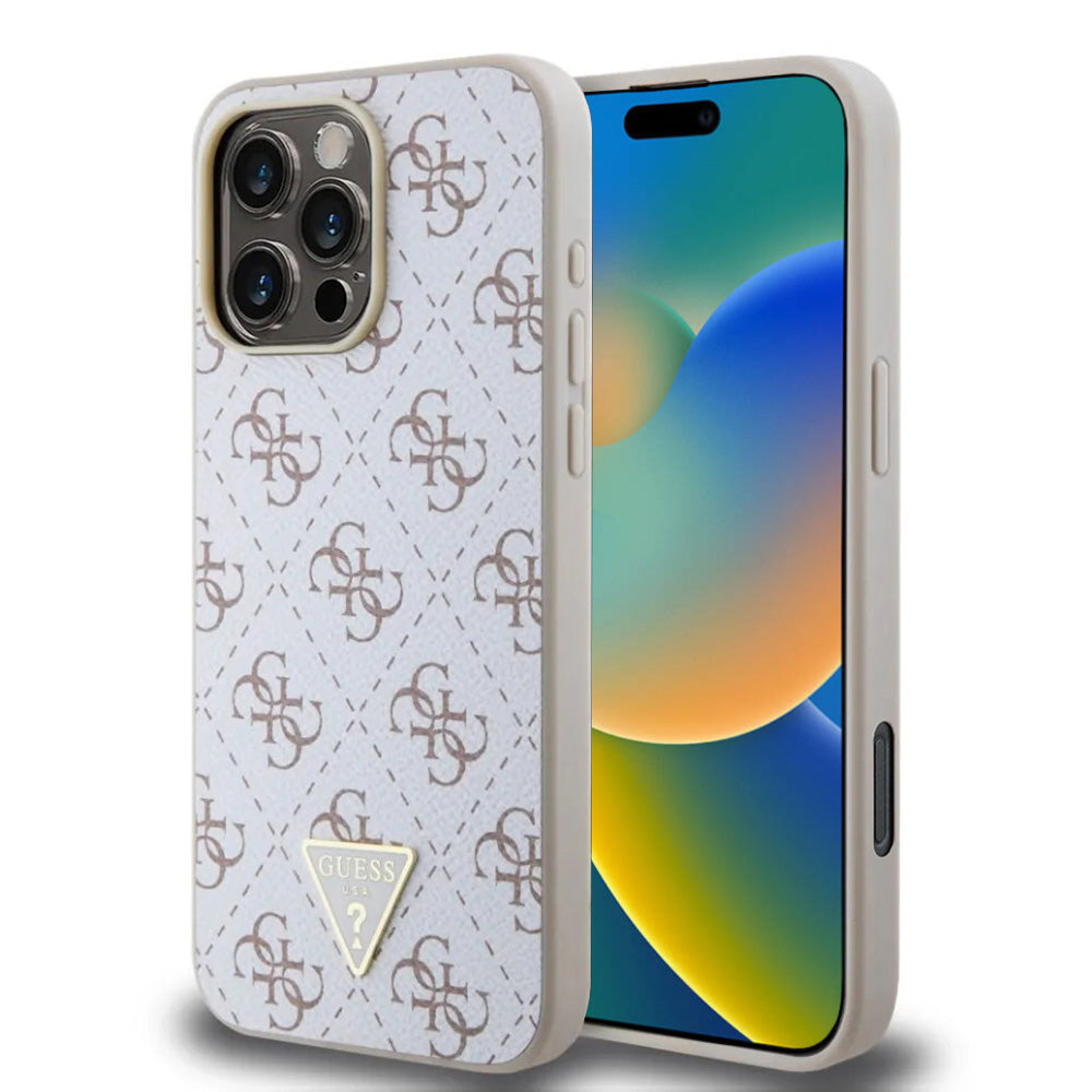 Skyddsfodral för Apple iPhone 16 Pro, Guess, 4G Triangle Logo, Vit