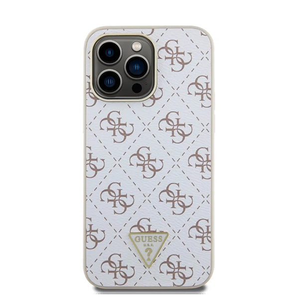 Skyddsfodral för Apple iPhone 16 Pro, Guess, 4G Triangle Logo, Vit