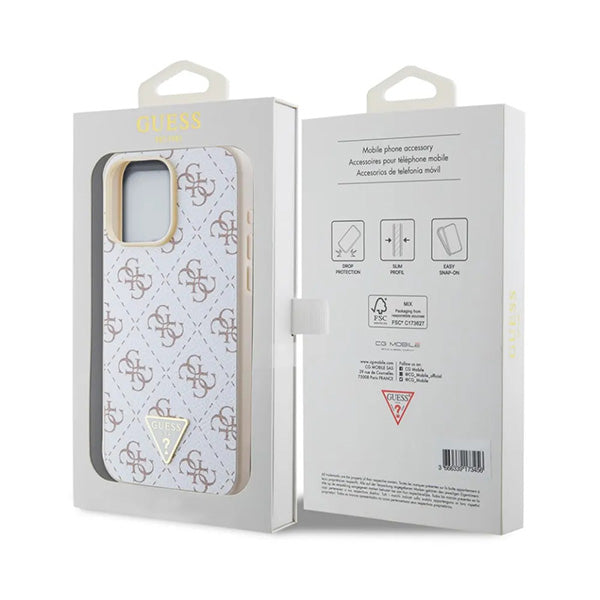 Skyddsfodral för Apple iPhone 16 Pro, Guess, 4G Triangle Logo, Vit