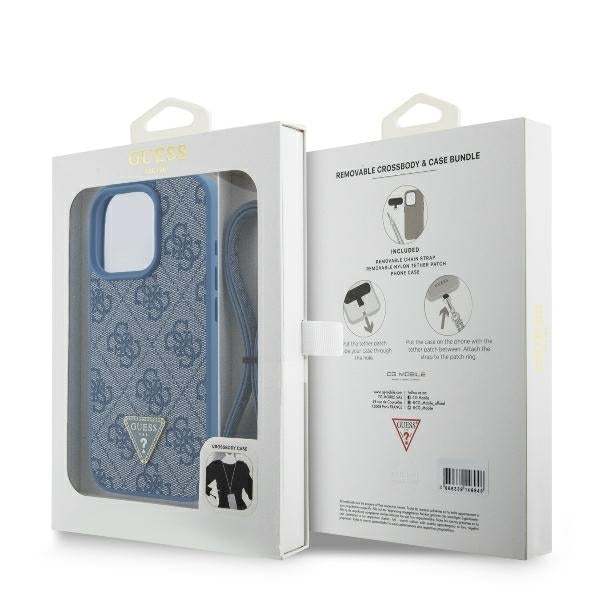 Fodral för Apple iPhone 16 Pro, Guess, Crossbody 4G Triangle Strass, Blå