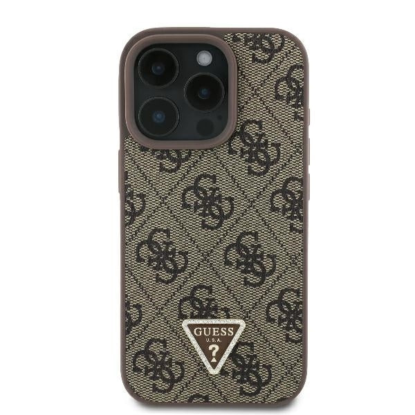 Fodral för Apple iPhone 16 Pro, Guess, Crossbody 4G Triangle Strass, Brun
