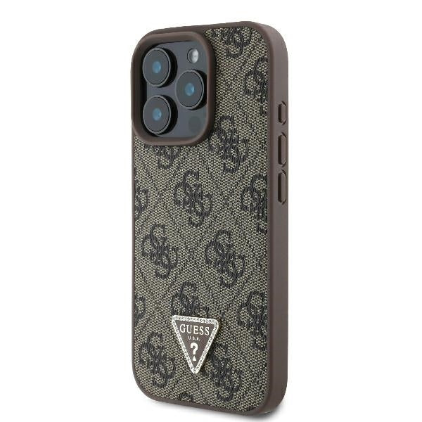 Fodral för Apple iPhone 16 Pro, Guess, Crossbody 4G Triangle Strass, Brun
