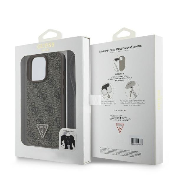 Fodral för Apple iPhone 16 Pro, Guess, Crossbody 4G Triangle Strass, Brun