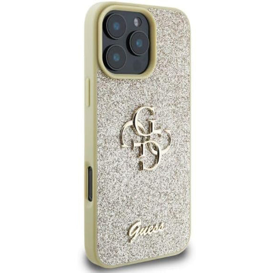 Skyddsfodral för Apple iPhone 16 Pro, Guess, Fixed Glitter Big 4G, Guld