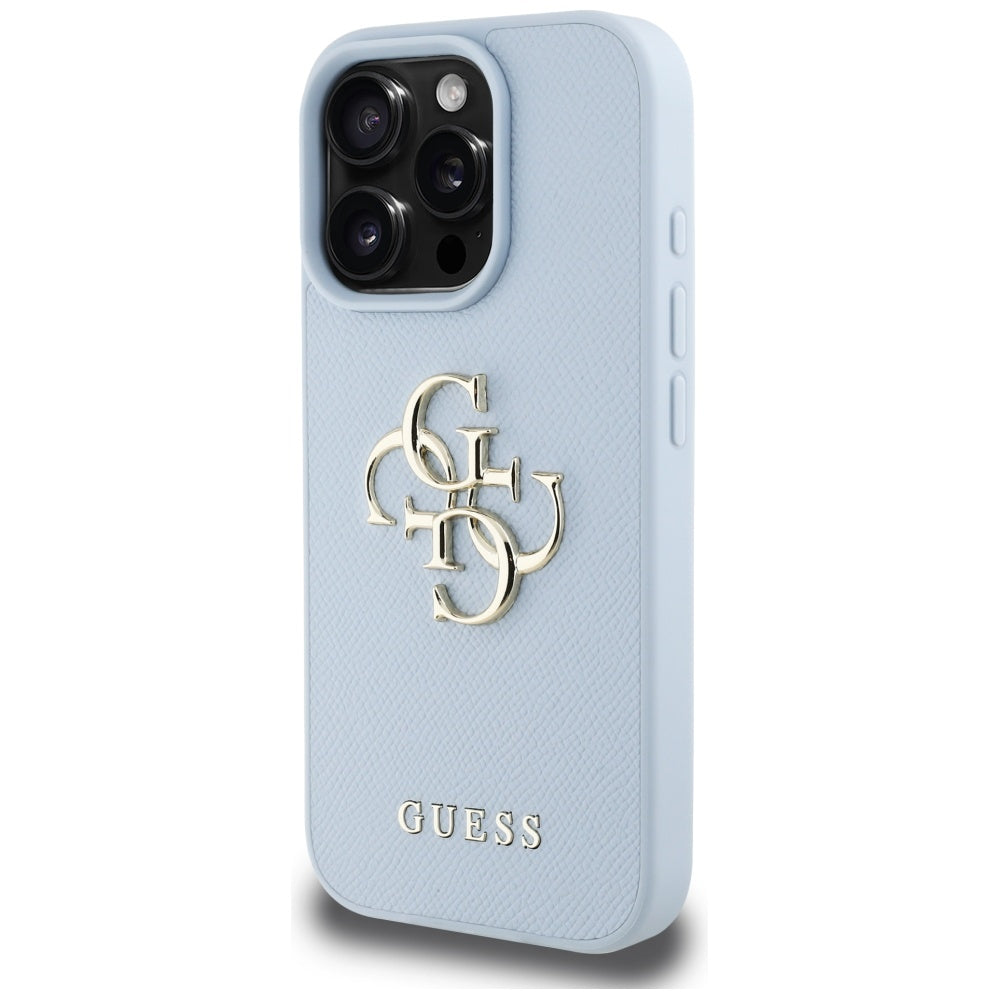 Skyddsfodral för Apple iPhone 16 Pro, Guess, Grained Big 4G Logo Small Classic Logo, Blå