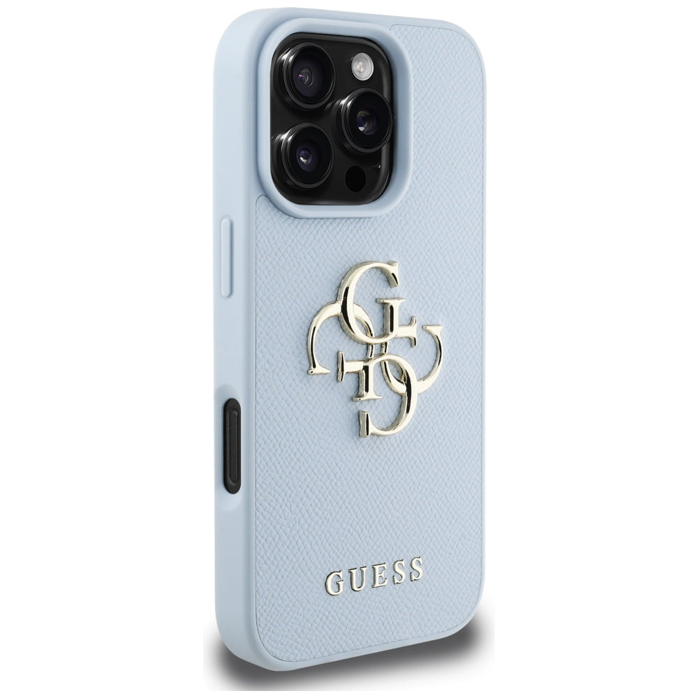 Skyddsfodral för Apple iPhone 16 Pro, Guess, Grained Big 4G Logo Small Classic Logo, Blå