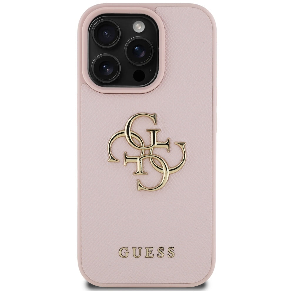 Case for Apple iPhone 16 Pro, Guess, Grained Big 4G Logo Small Classic Logo, Pink