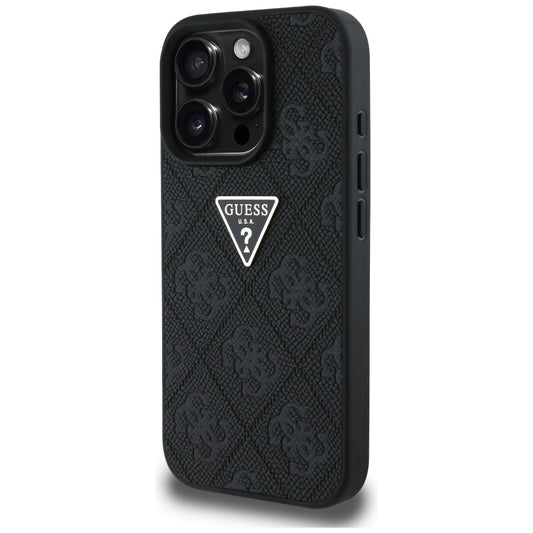 Fodral för Apple iPhone 16 Pro, Guess, Hot Stamp 4G Pattern Triangle Logo, Svart