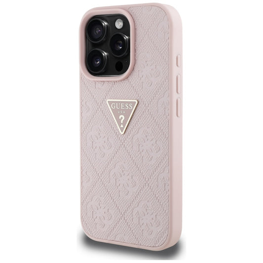 Fodral för Apple iPhone 16 Pro, Guess, Hot Stamp 4G Pattern Triangle Logo, Rosa