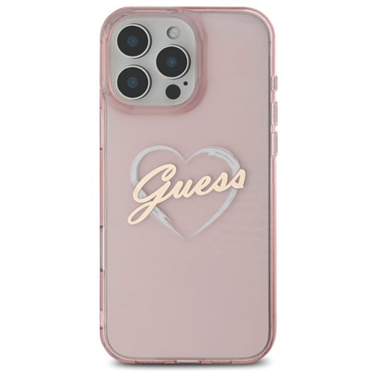 Skyddsfodral för Apple iPhone 16 Pro, Guess, IML Heart, Rosa